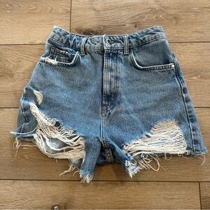 Zara Blue Distressed Jean Shorts Denim Shorts Vacation Outfit Size EUR 34 US 2